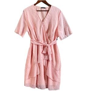 Swiss Dot Wrap Dress Short Sleeve XL PINK Coquette Solf Girl Balletcore